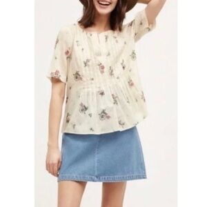 Maeve by Anthropologie Ivory Orchid Island Pleated Peplum Blouse Top Size 0